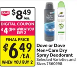Stop&Shop Dove or Dove Men + Care Dry Spray Deodorant offer