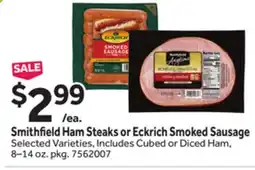 Stop&Shop Smithfield Ham Steaks or Eckrich Smoked Sausage offer