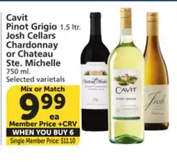 Vons Cavit Pinot Grigio 1.5 ltr. Josh Cellars Chardonnay or Chateau Ste. Michelle 750 ml offer