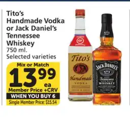 Vons Tito's Handmade Vodka or Jack Daniel's Tennessee Whiskey offer