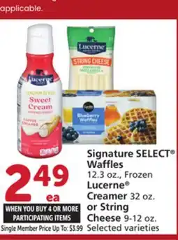 Vons Signature SELECT Waffles 12.3 oz., Frozen Lucerne Creamer 32 oz. or String Cheese 9-12 oz offer