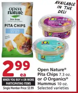 Vons Open Nature Pita Chips 7.3 oz. or O Organics Hummus 10 oz offer