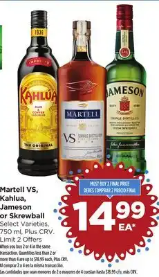 Food 4 Less Martell VS, Kahlua, Jameson or Skrewball offer