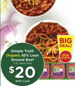 Ralphs Simple Truth Organic 85% Lean Ground Beef offer