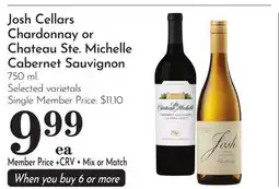 Pavilions Josh Cellars Chardonnay or Chateau Ste. Michelle Cabernet Sauvignon offer