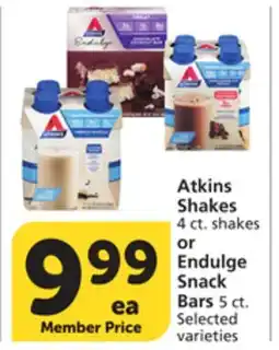Pavilions Atkins Shakes 4 ct. shakes or Endulge Snack Bars 5 ct offer