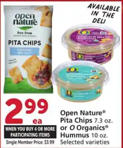 Albertsons Open Nature Pita Chips 7.3 oz. or O Organics Hummus 10 oz offer