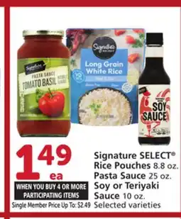 Albertsons Signature SELECT Rice Pouches 8.8 oz. Pasta Sauce 25 oz. Soy or Teriyaki Sauce 10 oz offer