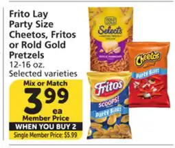 Albertsons Frito Lay Party Size Cheetos, Fritos or Rold Gold Pretzels offer
