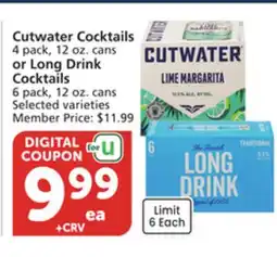 Albertsons Cutwater Cocktails 4 pack, 12 oz. cans or Long Drink Cocktails 6 pack, 12 oz. cans offer