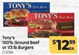 Tony’s Fresh Market Tony's 100% Ground Beef or 1/3lb Burgers offer
