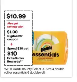 CVS Bounty Select-A-Size 4 double roll or essentials 6 double roll offer