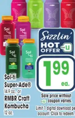 Jewel-Osco Sol-ti Super-Ade 14.9 oz.,or RMBR Craft Kombucha 12 oz offer