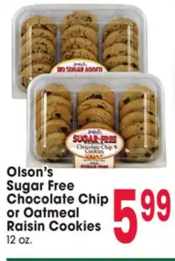Jewel-Osco Olson's Sugar Free Chocolate Chip or Oatmeal Raisin Cookies offer