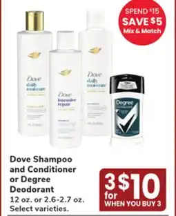 Jewel-Osco Dove Shampoo and Conditioner or Degree Deodorant offer