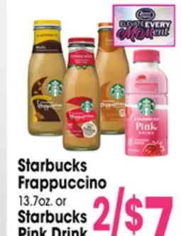 Jewel-Osco Starbucks Frappuccino 13.7oz. or Starbucks Pink Drink 14 oz offer