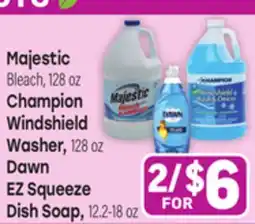 Tony’s Fresh Market Majestic Bleach, 128oz, Champion Windshield Washer, 128 oz Dawn EZ Squeeze Dish Soap, 12.2-18 oz offer