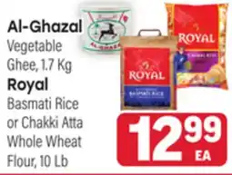 Tony’s Fresh Market Al-Ghazal Vegetable Ghee, 1.7 Kg, Royal Basmati Rice or Chakki Atta Whole Wheat Flour, 10Lb offer
