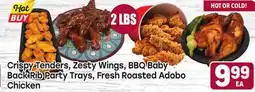 Tony’s Fresh Market Crispy Tenders, Zesty Wings, BBQ Baby Back Rib Party Trays, Fresh Roasted Adobo Chicken offer