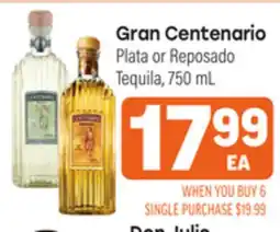 Tony’s Fresh Market Gran Centenario Plata or Reposado Tequila offer