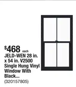 The Home Depot JELD-WEN 28 in. x 54 in. V2500 Single Hung Vinyl Window With Black Exterior offer