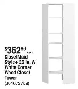 The Home Depot ClosetMaid Style+ 25 in. W White Corner Wood Closet Tower offer