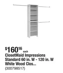 The Home Depot ClosetMaid Impressions Standard 60 in. W - 120 in. W White Wood Closet System offer