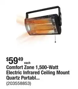 The Home Depot Comfort Zone 1,500-Watt Electric Infrared Ceiling Mount Quartz Portable Heater offer
