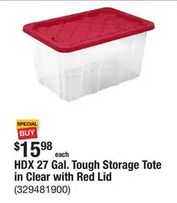 The Home Depot HDX 27 Gal. Tough Storage Tote in Clear with Red Lid offer