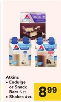 ACME Atkins Endulge or Snack Bars 5 ct. Shakes 4 ct offer