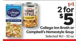 Weis Markets College Inn Broth or Campbell's Homestyle Soup offer