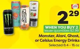 Weis Markets Monster, Alani, Ghost, or Celsius Energy Drinks offer