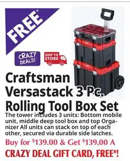 Ocean State Job Lot Craftsman Versastack 3 Pc. Rolling Tool Box Set offer