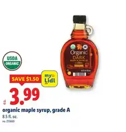 Lidl organic maple syrup, grade A offer