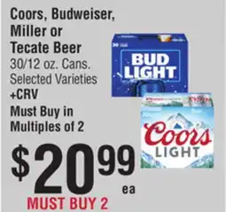 Smart & Final Coors, Budweiser, Miller or Tecate Beer offer