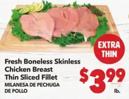 Vallarta Supermarkets Fresh Boneless Skinless Chicken Breast Thin Sliced Fillet / EXTRA THIN MILANESA DE PECHUGA DE POLLO offer
