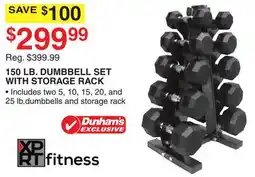 Dunham's Sports 150 LB. DUMBBELL SET WITH STORAGE RACK offer
