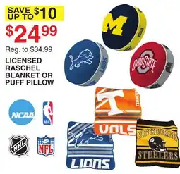 Dunham's Sports LICENSED RASCHEL BLANKET OR PUFF PILLOW offer