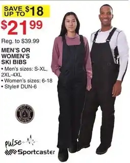 Dunham's Sports MEN'S OR WOMEN'S SKI BIBS offer