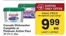 Safeway Cascade Dishwasher Complete or Platinum Action Pacs offer