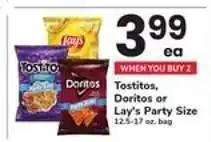 Safeway Tostitos, Doritos or Lay’s Party Size offer