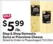 Stop&Shop Stop & Shop Domestic Swiss or Provolone Cheese offer