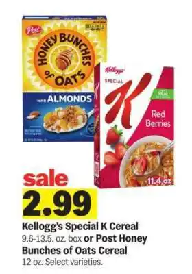 Kellogg’s Special K Cereal or Post Honey Bunches of Oats Cereal