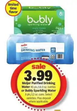 Meijer Meijer Purified Drinking Water or Bubly Sparkling Water offer
