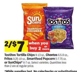 Meijer Tostitos, Cheetos, Fritos, Smartfood Popcorn, SunChips offer