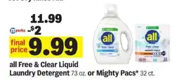 Meijer all Free & Clear Liquid Laundry Detergent or Mighty Pacs offer