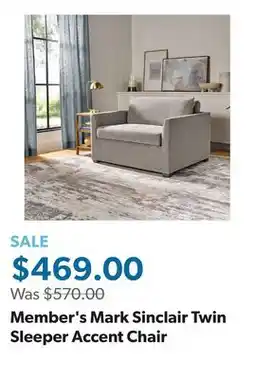 Sam's Club Member's Mark Sinclair Twin Sleeper Accent Chair offer