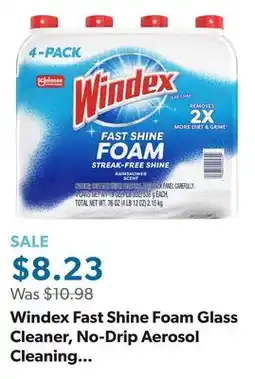 Sam's Club Windex Fast Shine Foam Glass Cleaner, No-Drip Aerosol Cleaning Spray, 19 oz., 4 pk offer