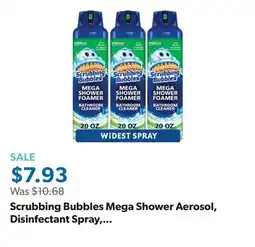 Sam's Club Scrubbing Bubbles Mega Shower Aerosol, Disinfectant Spray, Rainshower Scent, 20 oz., 3 ct offer