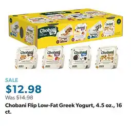 Sam's Club Chobani Flip Low-Fat Greek Yogurt, 4.5 oz., 16 ct offer